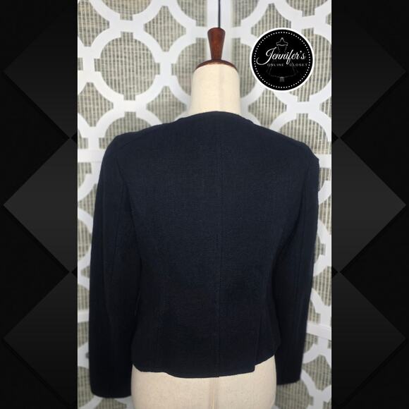 Talbots Black Textured Military Style Full Moto Zip Jacket Blazer Size 6 - Picture 10 of 13